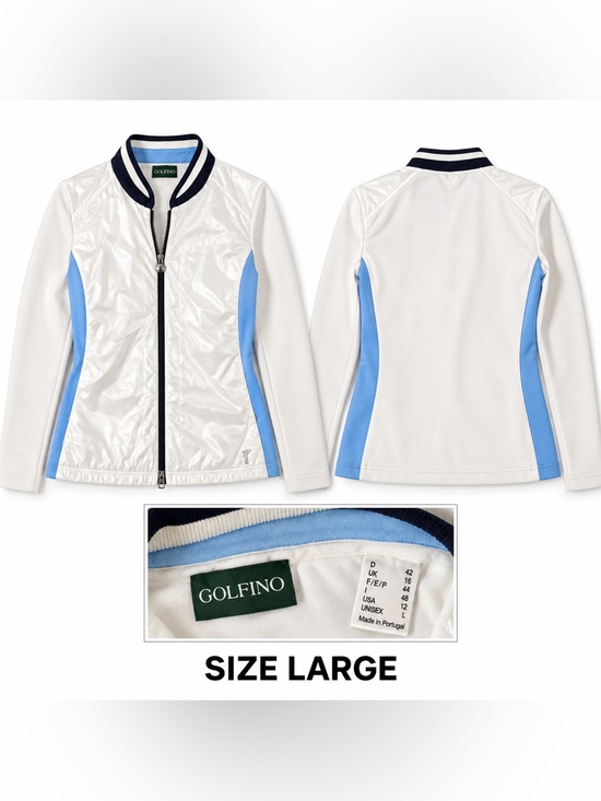 Golfino Jackets & Blazers - Golfino women ' White and Sky Blue Athletic Bomber Jacket